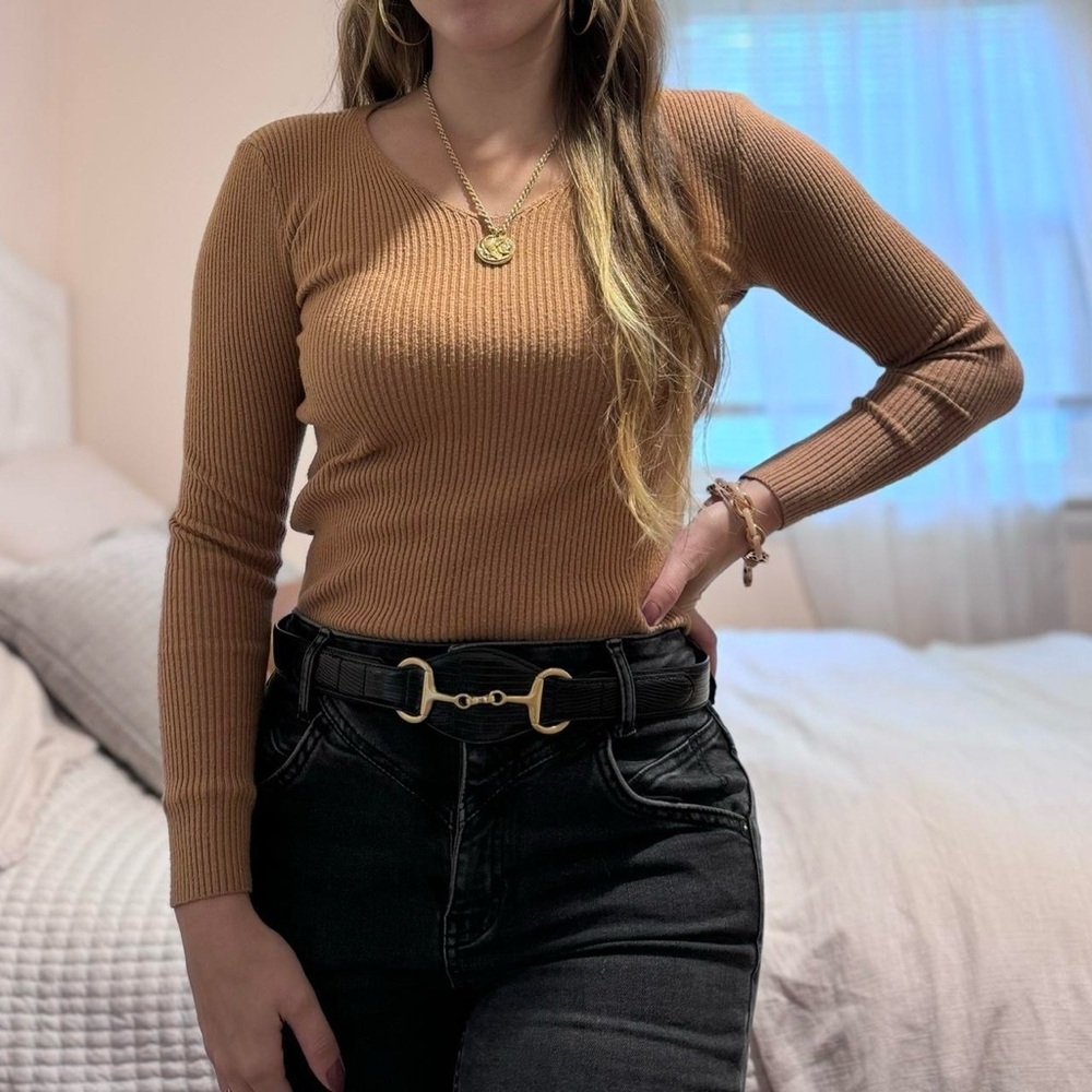Tan Ribbed Sweater - Picture 2 of 4